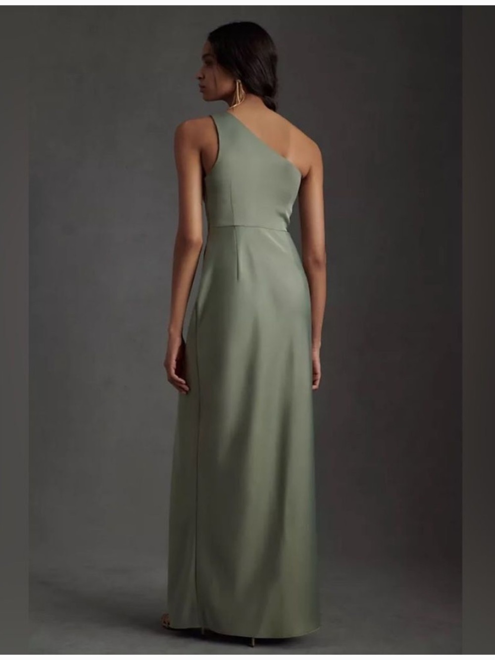 BHLDN Anthropologie Dylan Sage Stretch Satin One-Shoulder Side Slit Dress Small - Picture 4 of 9